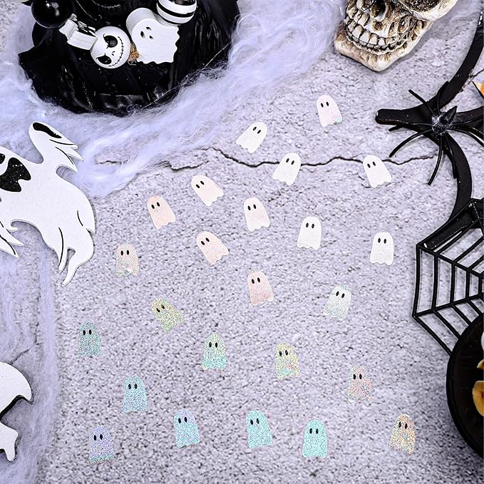 Whaline 1200Pcs Halloween Mini Laser Stickers Ghost Self-Adhesive Stickers Sparkly Label Decals for Craft Scrapbook Envelope Card Teacher Reward, 10 Sheets