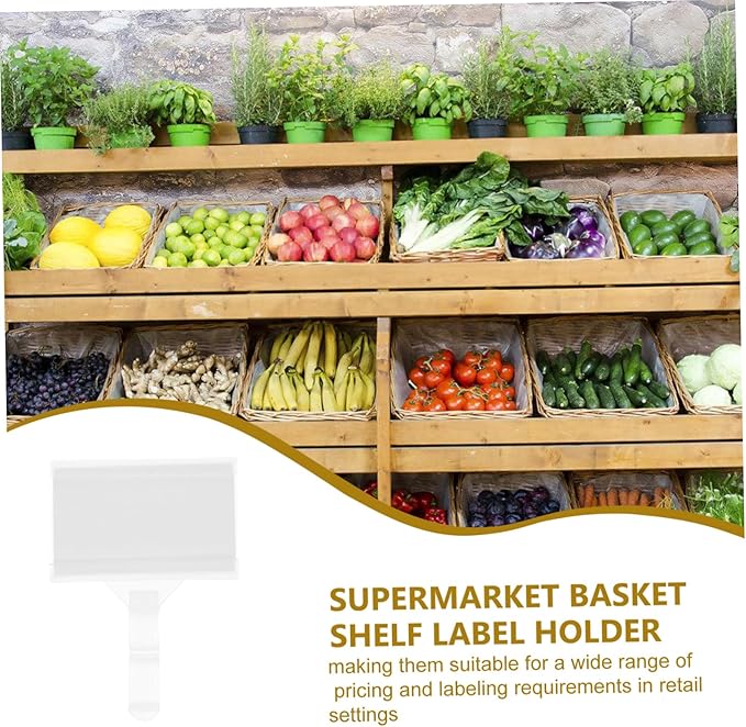ULTECHNOVO 100pcs Hook Style Plastic Shelf Label Holders for Supermarket Retail Store Price Tags for Pantry Fridge Bookshelf Labels Easy Install Replace