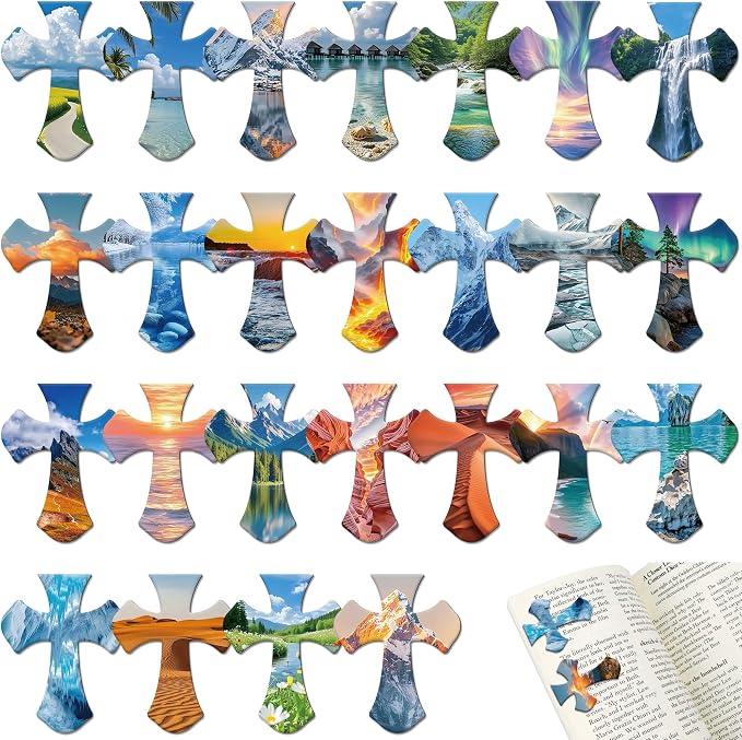 25Pack Magnetic Bookmarks Christian Bookmarks Bulk Cross Bible Bookmark for Reading Women Men Kids Teacher Book Lovers Gifts, Religious Magnet Bookmark Clips Cute Personalized Book Markers (Scenery-P)