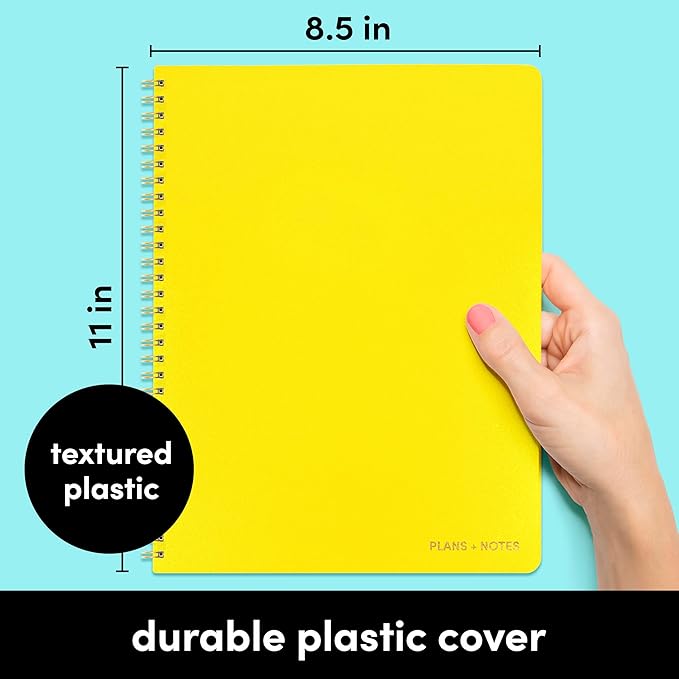 PAPERAGE Undated Daily Planner & To Do List Notepad (Yellow), 8.5 in x 11 in, Spiral Bound Planner Notebook for Work, School or Home, 104 Lined Pages With Date Tracker for Plans & Notes