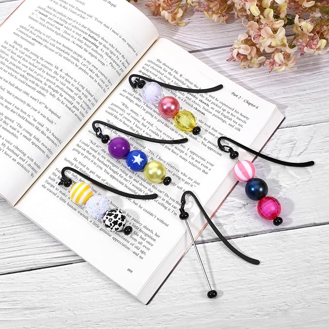 12 Pcs Beadable Bookmarks DIY Metal Bookmark Bar, Metal Beadable Blank Bar Beaded Bookmark Craft Jewelry Pendant DIY Modern, Charm Gifts for Book Lovers, Students, Teachers Office Supplies (Black)