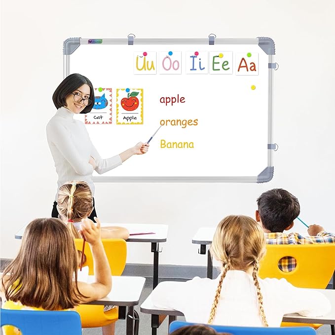 (Magnetic) 2X3 Feet White Board with (Marker, Duster and Magnets) Ideal Use for Home, Office, Kids with Sliding Hanging Clips, Robust Aluminum Frame and Smooth Melamine Surface (89X59 cms)
