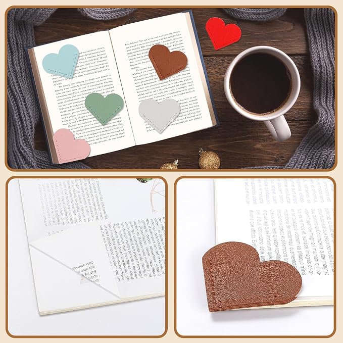 36 Pcs Leather Heart Bookmarks - 12 Colors Cute Corner Page Book Marks for Women, Students, Teachers, Book Lovers, Reading Accessories, Unique Gifts for Readers (3 of Each Color)