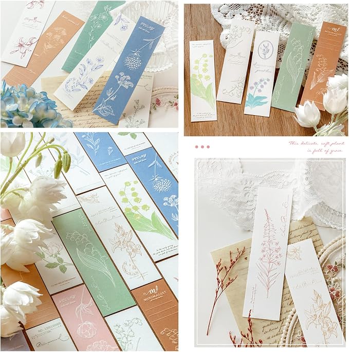 Doraking 20PCS Nature Themed Paper Bookmarks for Book Lovers, Boxed Bookmarks Set as Gifts for Students(Natural Imprinting)