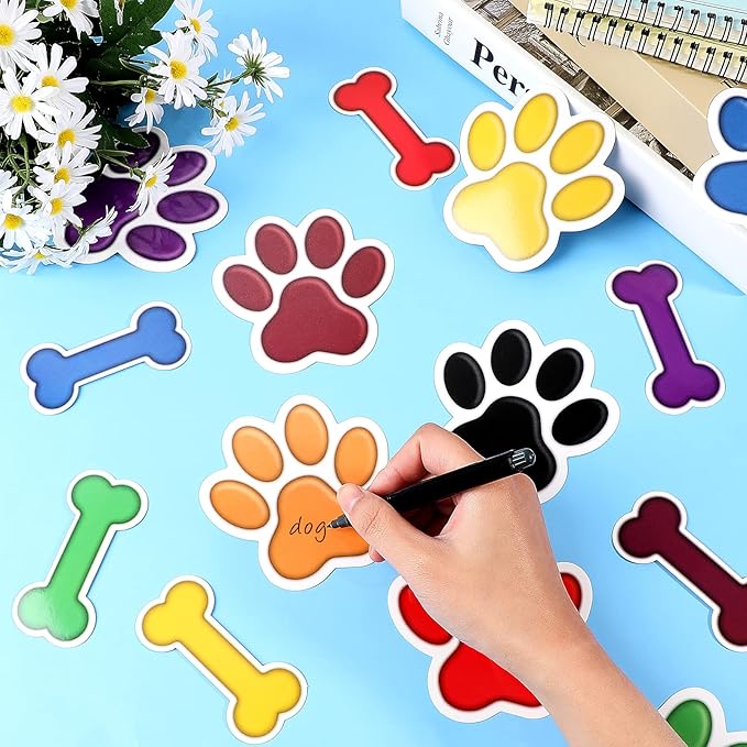 72 Pcs Paw Print Cutouts Dog Bone Colorful Paw Prints Cutouts Bone Mini Accents Claw Print Party Supplies for Educational Learning Activities Black Board Office Dog Theme Party Decor, 8 Colors