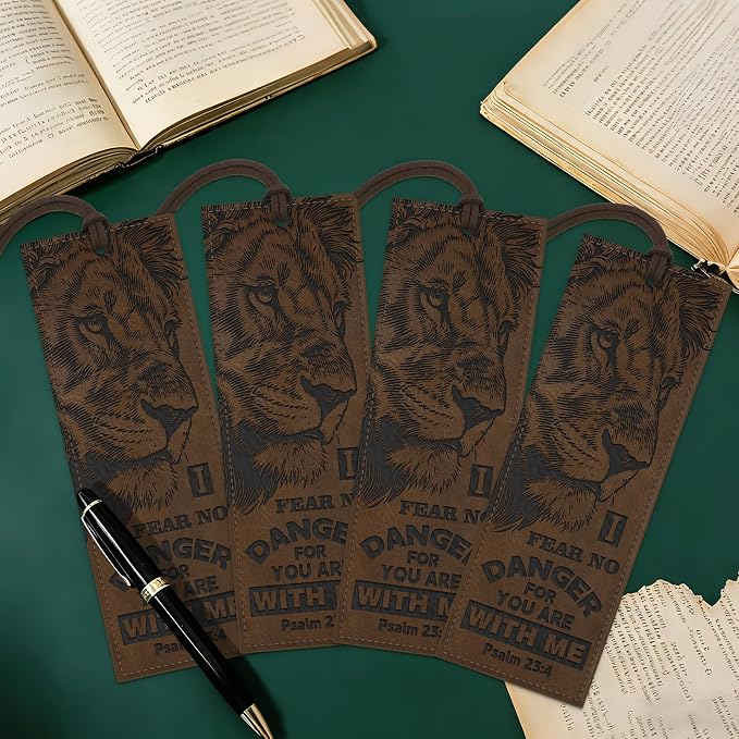 1PC Leather Bookmark Bible Bookmarks for Reading Women Men Book Lovers Gifts, Stitched Religious Christian Bookmark Page Markers Inspirational Bible Verse Scripture Book Marks (Vintage-2-Lion)