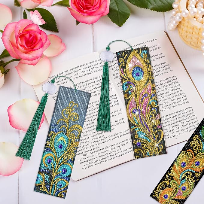 8 Pieces Christian Bible Verse Diamond Art Bookmarks 5d Christian Beaded Bookmark Acrylic Tassel Bookmark for DIY Making Beginners Adults Arts Craft Supplies (Feathers)