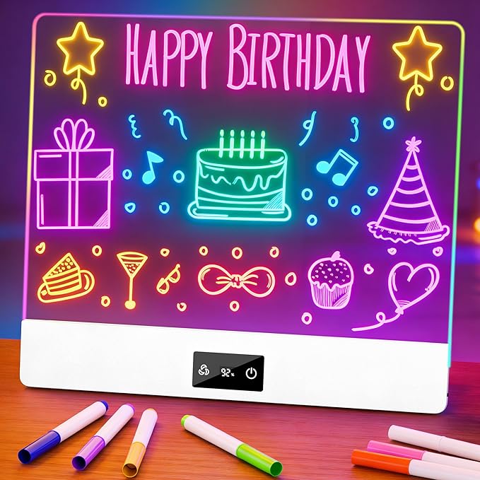 Bawaslom Rechargeable Doodle Glow LED Drawing Board for Kids,11.8"×10.3" Magic Neon Light Up Drawing Tablet,8 Colors & 4 Modes,Built-in Stand Note Board,Creative Toys Gifts for Girls & Boys,White