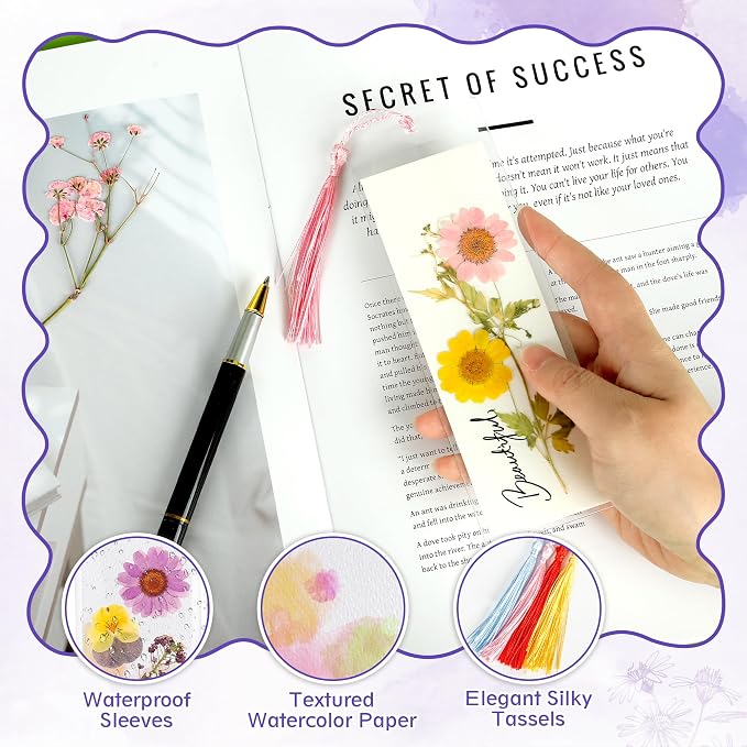 DIY Bookmark Making Kit – 187 PCS Dried Flower Bookmark Kit with Blank Bookmarks, Pressed Flowers, Butterfly Stickers, Tassels, Sleeves – Bookmark Craft for Painting, Handmade Gifts, DIY Bookmarks