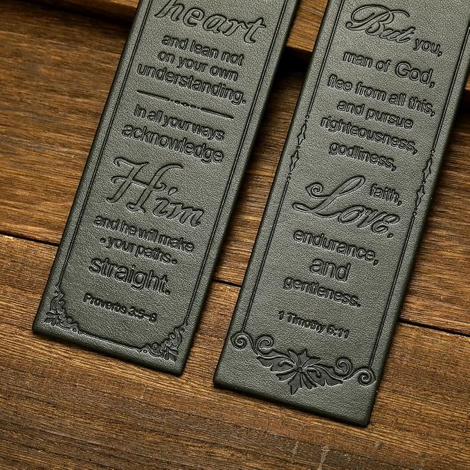 2 Pcs Leather Bible Bookmark, Christian Bookmarks Gifts for Men Book Marks for Reading Men (Dark Grey)