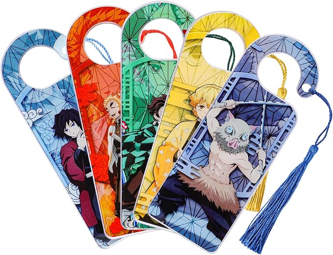 5PCS Anime Demon Bookmark Set, Tanjiro Hashira Acrylic Bookmarks for Readers, Students, Anime Fans, Book Lovers, Reading Accessories (5pc Hashira)
