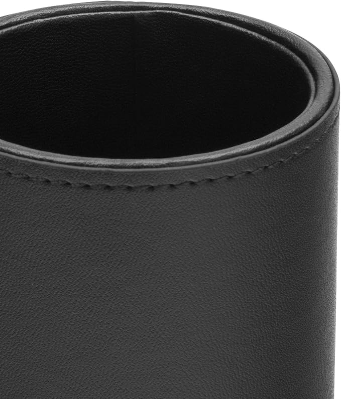 Osco Black Faux Leather Pen Pot, Desk Tidy Pencil Holder, Office Organiser, Makeup Brush Holder, Stationery Storage, Cosmetics Display, Home Office Accessories, Compact Desk Organiser