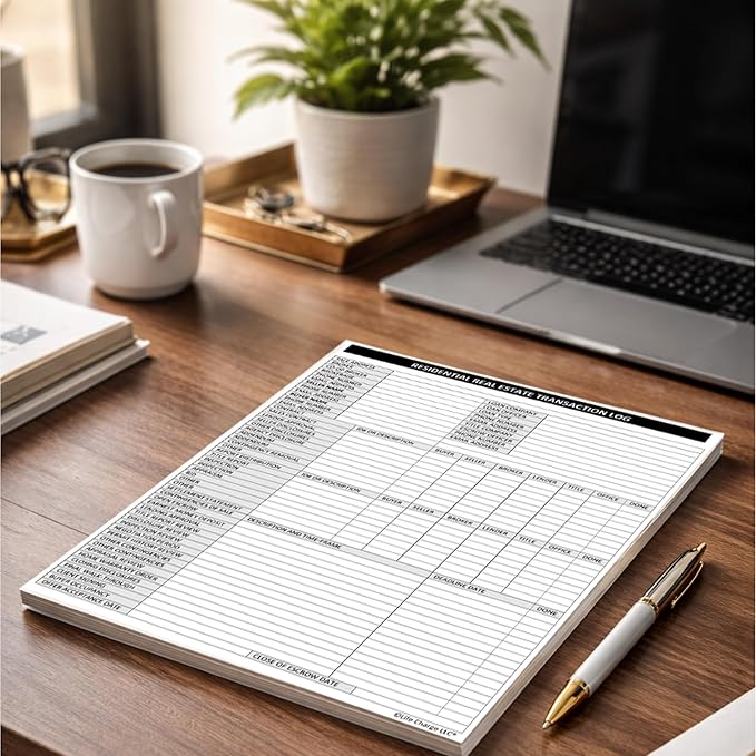 Real Estate Agent Supplies - Real Estate Transaction Log Notepad, a Closing Checklist Planner Pad for Realtor File Folders to Organize Sale Pipeline. Made in the USA.