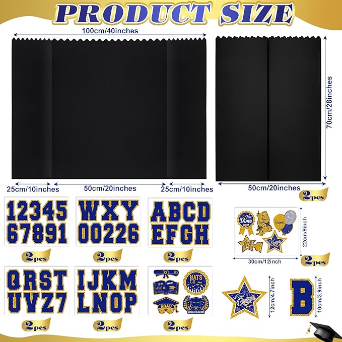 AmazingSpark 2 Sets Graduation Photo Display Board Trifold Poster Board with 12 Graduation Themed Stickers for 2026 Grad Party Decoration Picture Collage Frame Supplies (40 x 28,Blue Gold)