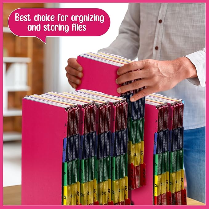 2 Set 50 Pcs Alphabet File Dividers A-z Top Tab Guides Set, Letter Size Filing Organizers 1/5 Cut Alphabetical File Folder Tabs for Home, Office, School(Bright Colors)