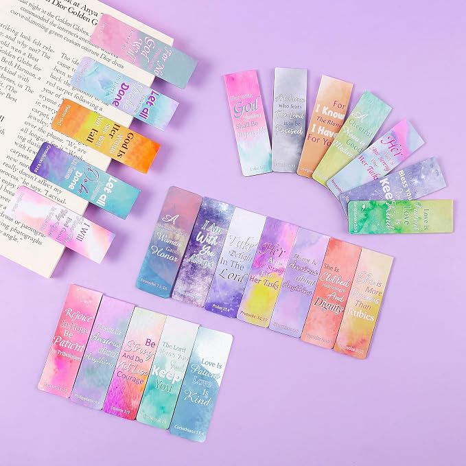 WSICSE 48 Pcs Bible Verse Magnetic Bookmarks, 24 Christian Scripture Double Sided Book Marks for Reading Women Students Teachers School Church Office Gifts