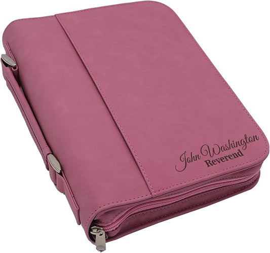 Personalized Bible Cover Holder Case with Carrying Handle for Men and Women (Pink)
