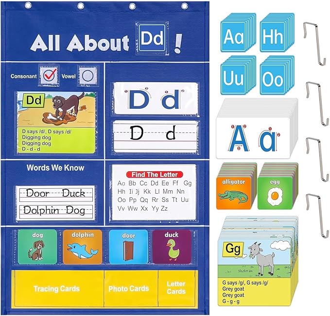 Alphabet Learning Pocket Chart ABC Flash Cards Alphabet Wall Chart Learning Games, Handwriting Practice Letter Tracing for Kids, Preschool Kindergarten Teacher Teaching Learning Activities Must Haves