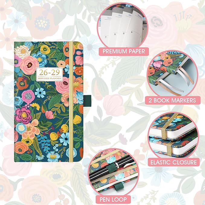 Pocket Calendar 2026-2029 - 3 Year Monthly Planner 2026-2029, Jul. 2026 - Jun. 2029, 6.3" x 3.7", Pocket Planners 2026-2029 with Elastic Closure