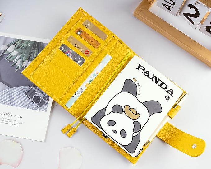A6 Genuine Leather Techo Notebook Cover Compatible with Hobonichi Original Stalogy Midori MD with 5 Card Slots Pen Loop Bookmarks Back Pocket