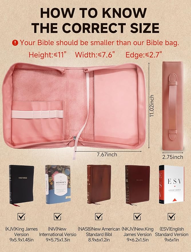 Bible Cover Case for Women, Large Bible Bag with PU Leather Hot Foil Stamping Cross Design, Journaling Kit, Bible Study Supplies Accessories, Christian Gifts for Girls & Women (Pink)