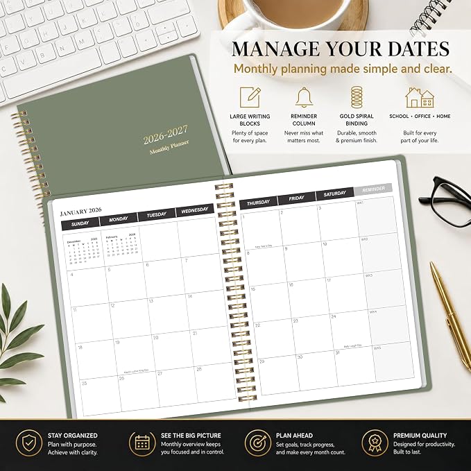 2026-2027 Monthly Planner, Calender Planner from Jan 2026 - Dec 2027, 24 Months for Planning with Habit Tracker, To-Do List, Goals,Summary ,7.5" x 10", Spiral Bindding for Personal Organizer and Office Supplies