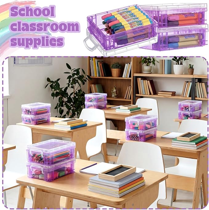 Suzile 40 Pcs Plastic Crayon Boxes Holds 24 Crayon with Snap Lid Storage Container Clear Stackable Case for School Office Classroom Supplies Pen Pencil Craft(Purple)