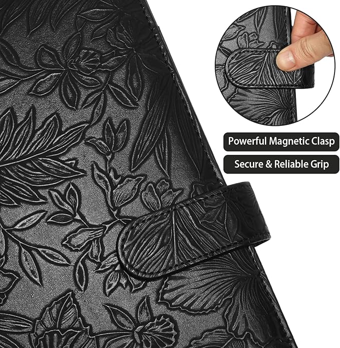 Professional Padfolio Portfolio Binder, Textured Embossing Faux Leather Folder Organizer for Letter Size Legal Pad Notepad Resume, Card Holder for Women Men Business Office Conference (Black)