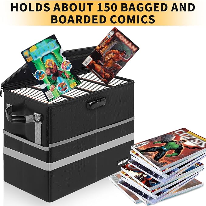 Graded Comic Storage Case Fits 30 CGC Comics, Fireproof & Moistureproof Comic Book Box, Stackable Comic Organizer Bin with Lock and 3 Internal Dividers