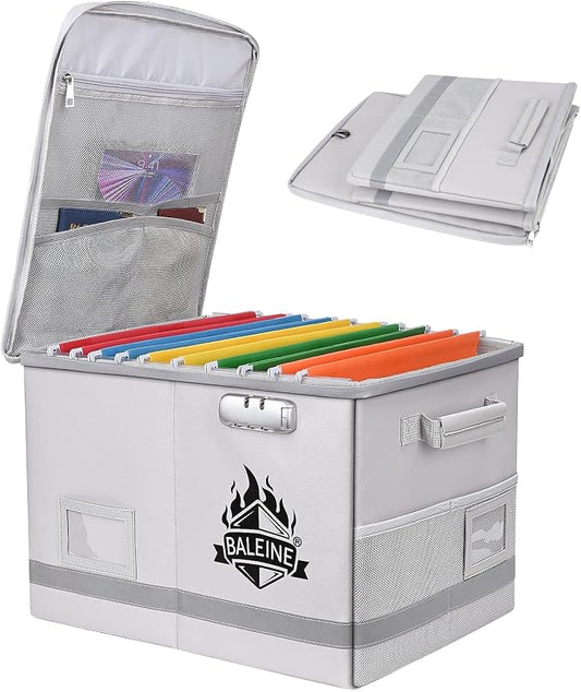BALEINE Fireproof Document Box with Lock, Portable Fireproof Document Bag Waterproof Fire Proof File Boxes for Documents, File Organizer Box for Important Paperwork (Sliver, 16''x12.5''x11.5'')