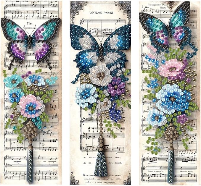 ARTopet 3Pcs DIY Diamond Art Painting Bookmarks with Colorful Butterfly Pendant PET Bookmark Ornament Double Sided Pattern Single Sided Diamond Book Marker Clip Gifts Tags-Butterfly04