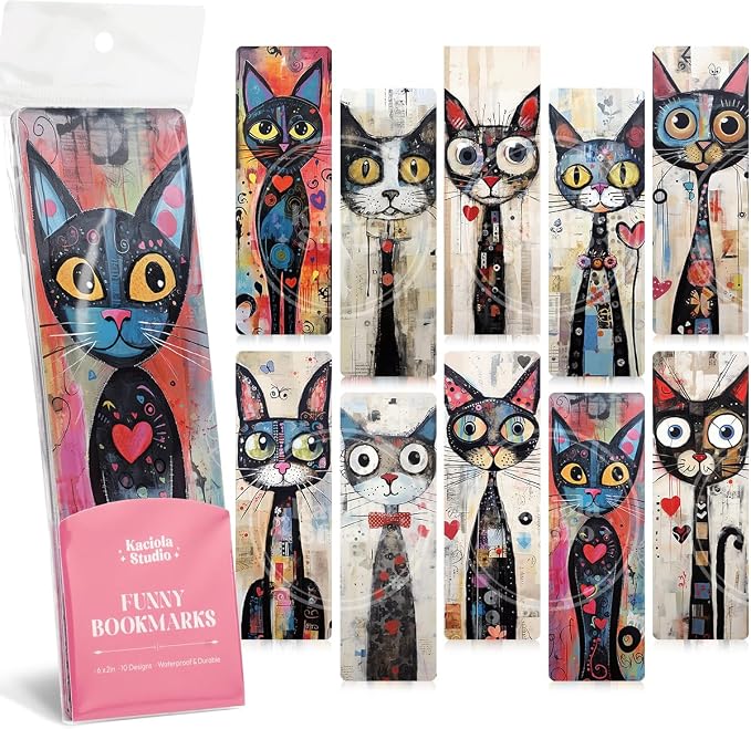 Kaciola 10PCS Funny Bookmarks for Women, Artistic Cat Theme Book Marks Bookish Items Gift, Cute Bookmarks for Women Booklovers Teachers Adults Reading