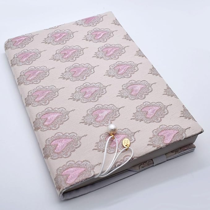 BLBMH A5 Journal Cover | Non-Stretch Fabric Notebook Sleeve with Bookmark, Handmade 5.5x8.3 Washable Privacy Protector for Paperback Bible Hardcover, Gift for Women - Love