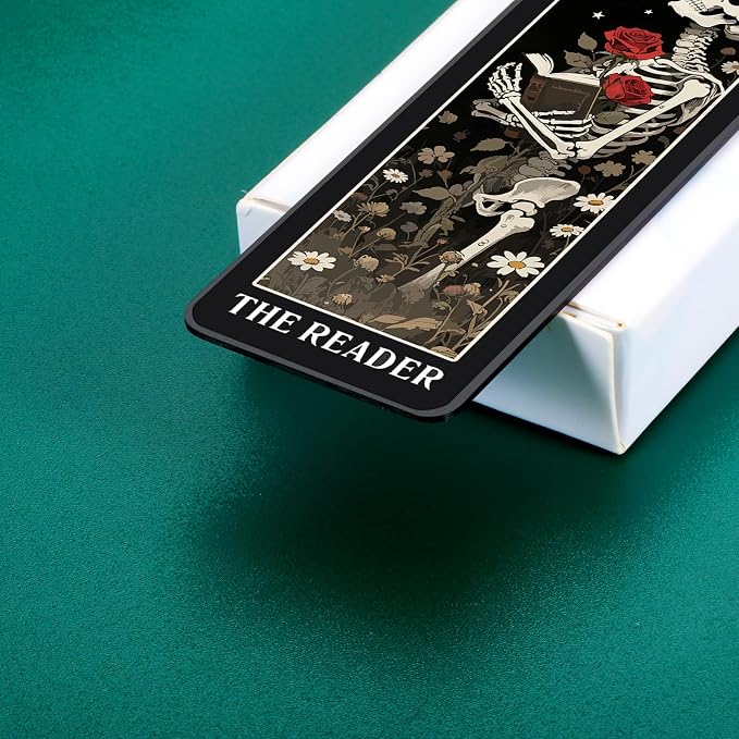 Skeleton Tarot Metal Bookmark - Funny Horror Gothic Bookmark Skull Tarot Card Bookmarks for Book Lovers Girls Halloween Spooky Basket Stuffer for Women Boo Basket Stuffers College Dorm Room Essentials