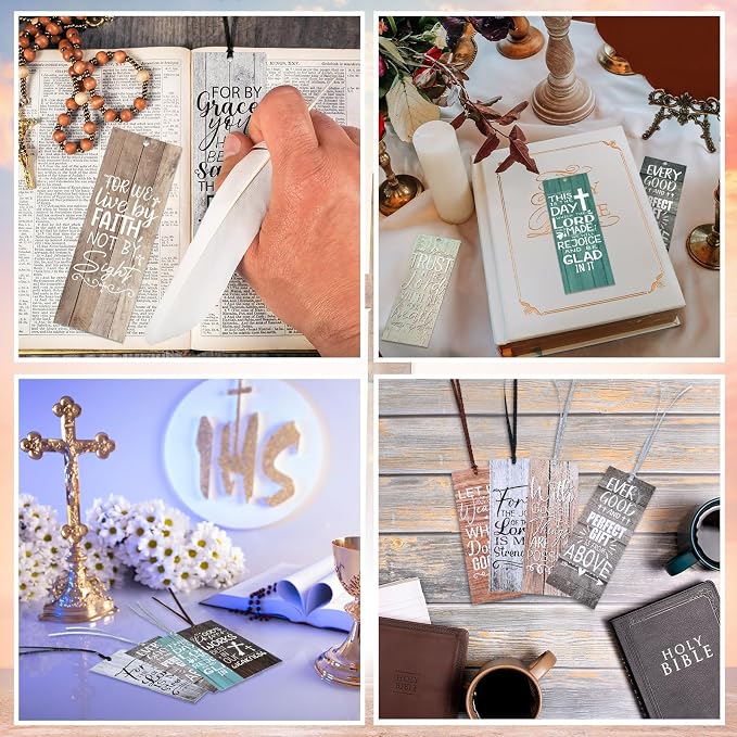 Jetec 80 Pcs Bible Verses Bookmarks Rustic Religious Bookmarks Bulk for Men Women Inspirational Christian Bookmark with Ribbon for Bible Study Christian Church VBS Sunday School Gifts