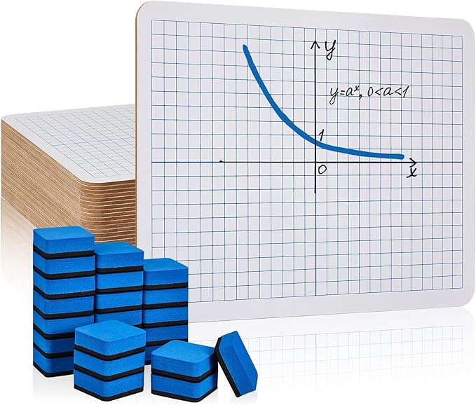 24 Pack Dry Erase XY Axis Graph Lap Boards 9'' x 12'' Double Sided White Boards Dry Erase Lapboards Math Student White Boards Double Sided Dry Erase Board with Erasers for School Classroom Supplies