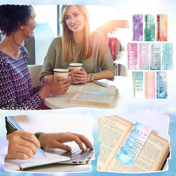 Quelay 30 Set Motivational Employee Appreciation Gifts Bulk Inspiring Quote Bookmarks Inspirational Pens for Women Team Building Gifts Thank You Gift for Nurse Coworker Staff Office(Team)