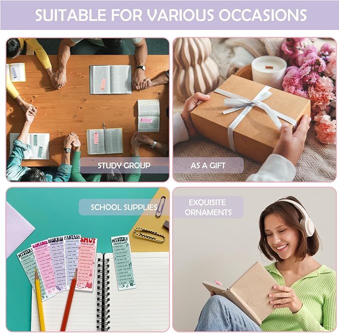 120 Pcs Bookmark Book Tracker, Romance Horror Fantasy Paper Bookmark for Women Man, Double-Sided Reading Page Markers for Reading Lovers Bookish Students School Supplies