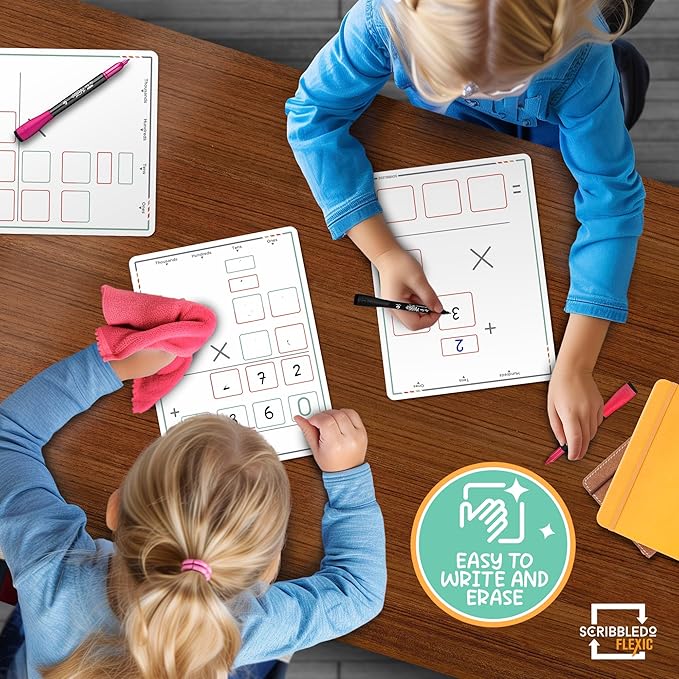 SCRIBBLEDO Multiplication Practice 9"x12" Small White Board Dry Erase Sheets Math Manipulatives 3rd Grade Times Table Supplies for Teacher Students Classroom Pack of 10 Sheets