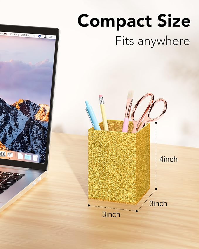 Gold Acrylic Pen Holder, Acrylic Makeup Brush Storage Organizer, Pencil Pen Holder for Desk, Modern Desktop Accessories for Office School Home Supplies