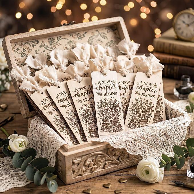 Pinkunn 50 Sets a New Chapter Begins Wedding Favors Wooden Bookmark Bulk Bridal Shower Thank You Gifts Book Lover Wedding Favor Bookish Party Supplies for Guests