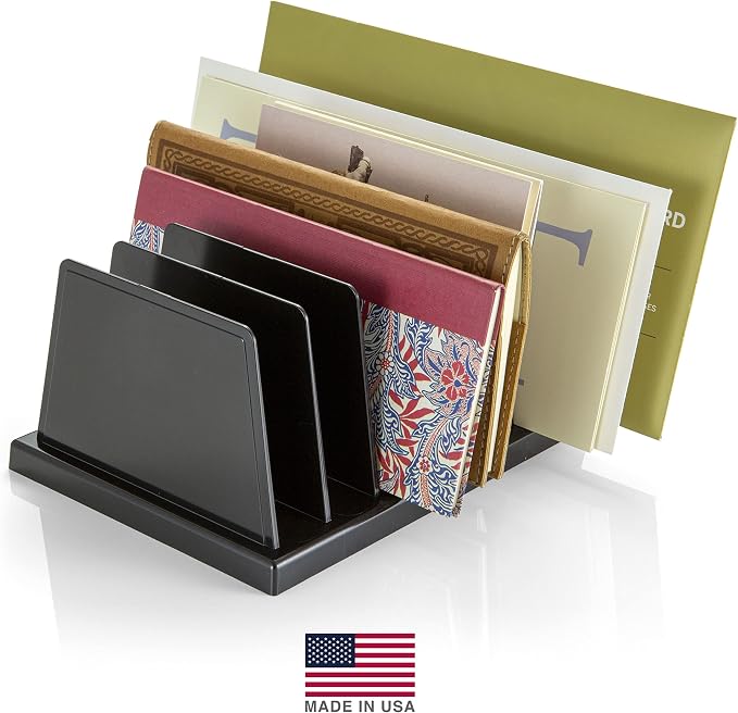 Officemate Medium Standard Sorter, 7 Compartments, Mail Organizer, Charging Station, Electronics Organizer for Multiple Devices, iPhone, iPad, Cell Phone, Kindle, Tablets, Black (21212) (Pack of 4)