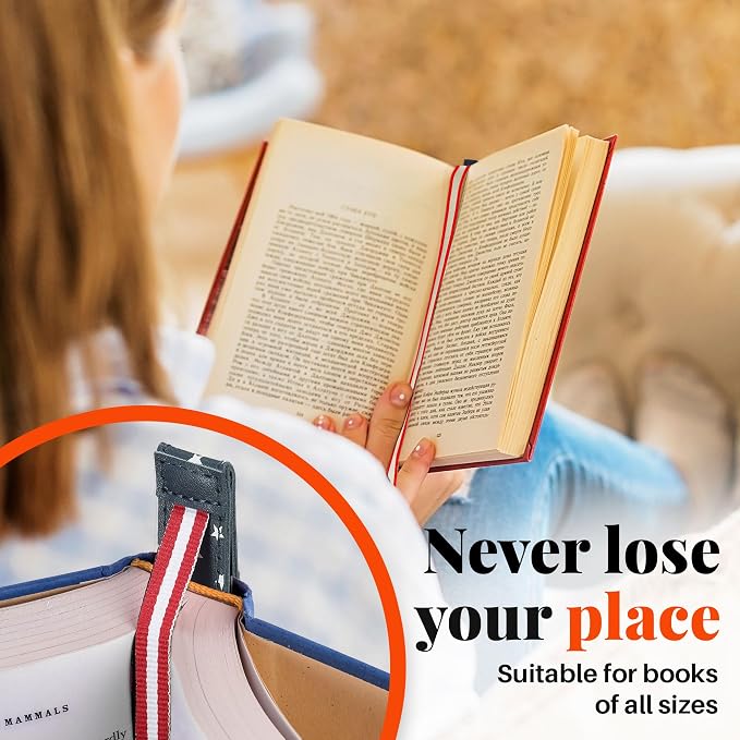 Superior Essentials Magnetic Bookmark-Genuine Leather, Single Long Ribbon Bible Bookmark for Book Lovers-Amplify Your Love for Books with Our Elegant Ribbon Page Marker (American Flag, 3PC)