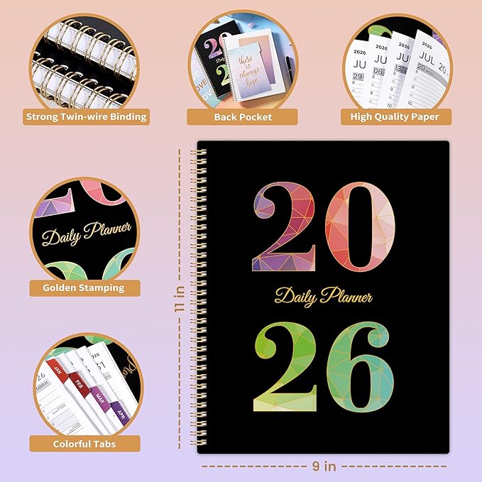 2026 Daily Planner - Appointment Book 2026, 9'' x 11'', Hourly Planner JAN.2026 - DEC.2026, Appointment Book with Coated Inner Tabs, Inner Pocket