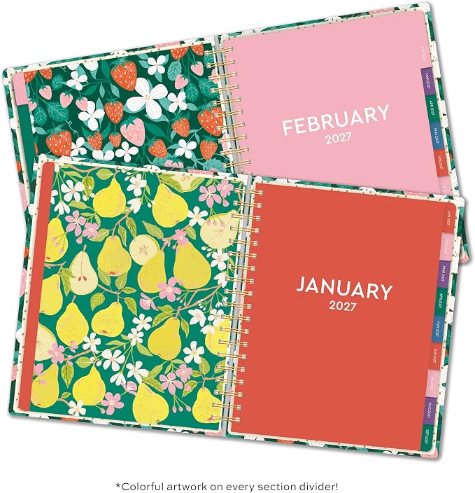 High Note 2027 Planner, 17-Month Weekly & Monthly Hardcover Planner: August 2026 to December 2027, 9" x 10", Fruits with Notes, Lists & Reference Pages + Sticker Sheet
