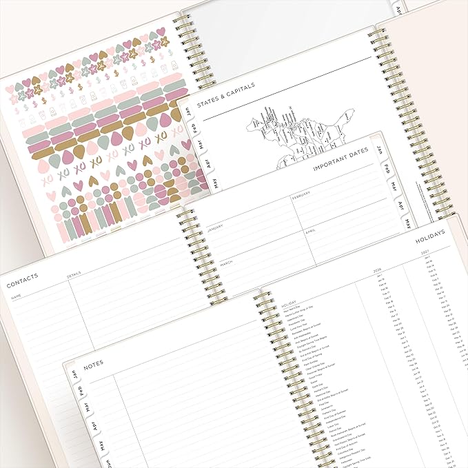 Blue Sky Ashley G 2026 Weekly and Monthly Planner Calendar, January 2026 - December 2026, 8.5" x 11", Flexible Cover, Durable Twin Wire Binding, Laminated Tabs, Pocket & Stickers, Shooting Stars Cream