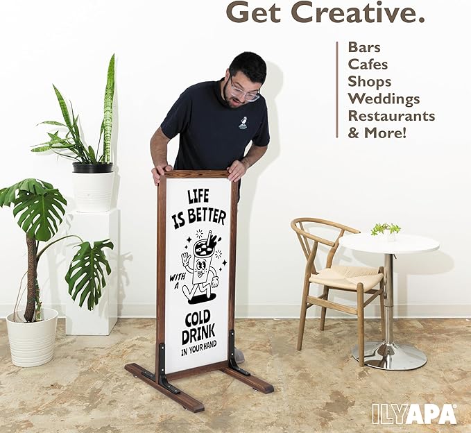Ilyapa Large Whiteboard Sign - Free Standing Magnetic Sidewalk Sign - Outdoor Menu for Restaurant, Food Truck, Party, or Wedding - 42x18 Inch - Brown