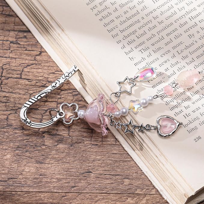 Cute Jellyfishs Metal Bookmark - Charm Pink Book Mark Unique Y2k Beads Aesthetic Page Marker Funny Gift for Reading Lovers Women Girls Booworms Accessories Birthday Student Teachers School