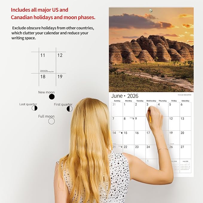 2026 Wall Calendar,Calendar 2026, November 2025 - December 2026, Wall Calendar National Parks, 12" x 24" Opened,Full Page Months Thick & Sturdy Paper for Calendar Organizing & Planning