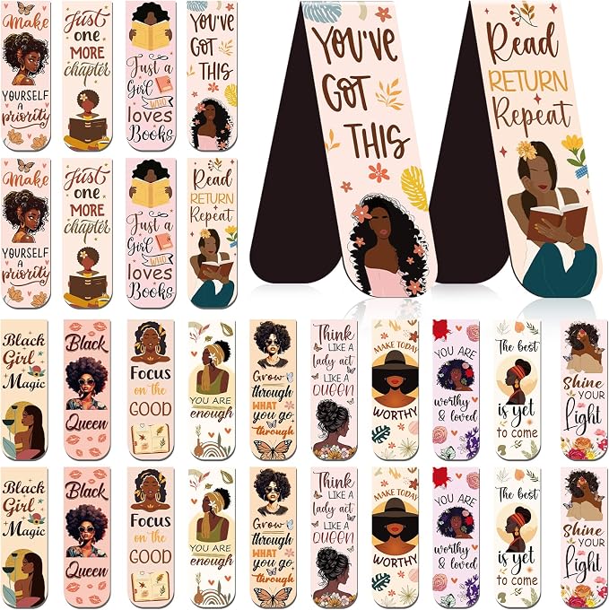 Wxiben Black Girl Magnetic Bookmark - 30 Pcs Black Women Inspirational Quotes Book Mark Magnets Reading Bookmarks Magnetic African American Women Book Markers Page Clip for Students Teachers Gifts
